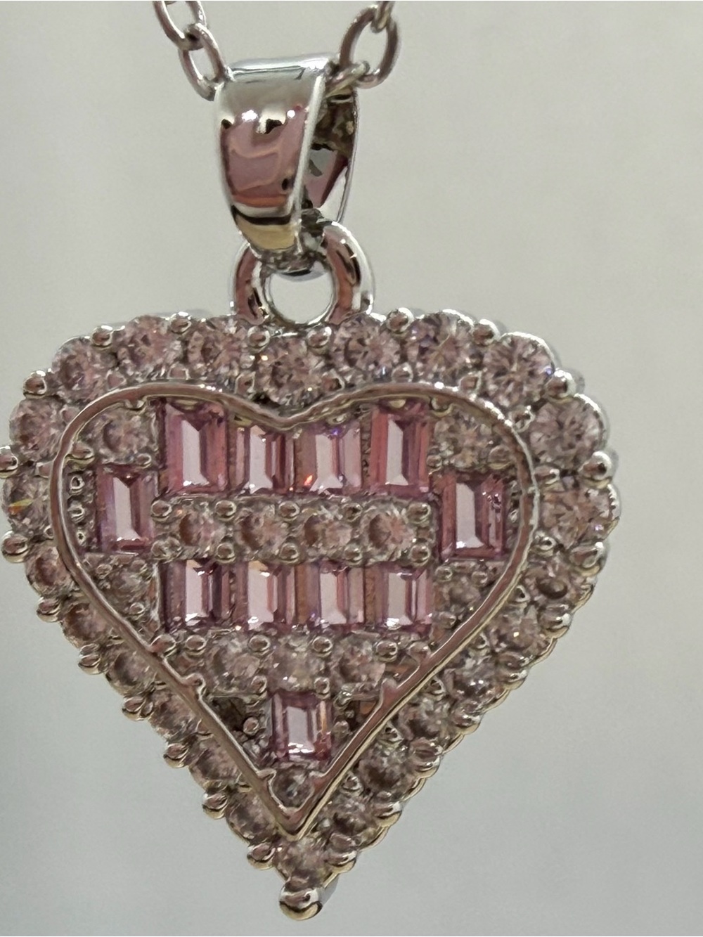 Heart Pendant Necklace with Pink Crystals - Women Jewelry